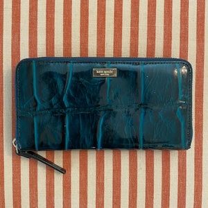 Kate Spade Large Continental Zip Wallet Teal patent leather
